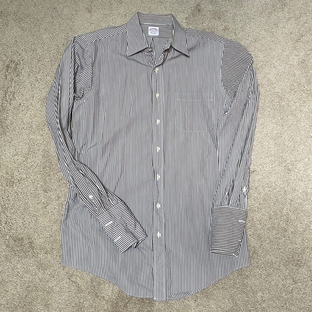 Brooks Brothers brown/white bengal-striped French-cuff shirt